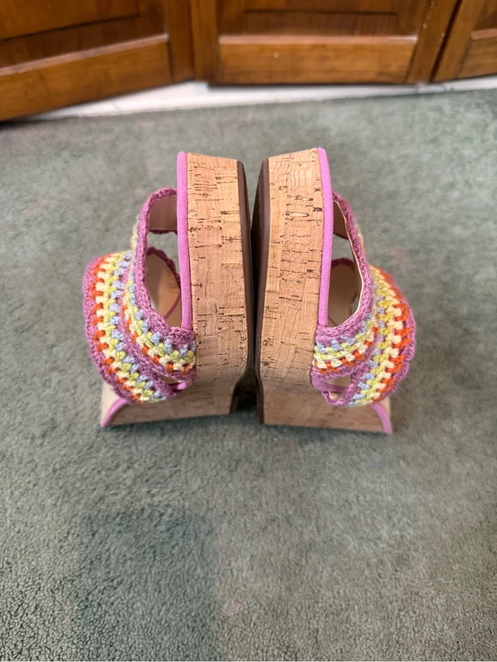 JESSICA SIMPSON LADIES  Pink Crochet Double-Strap Wedge Sandals  BRAND NEW